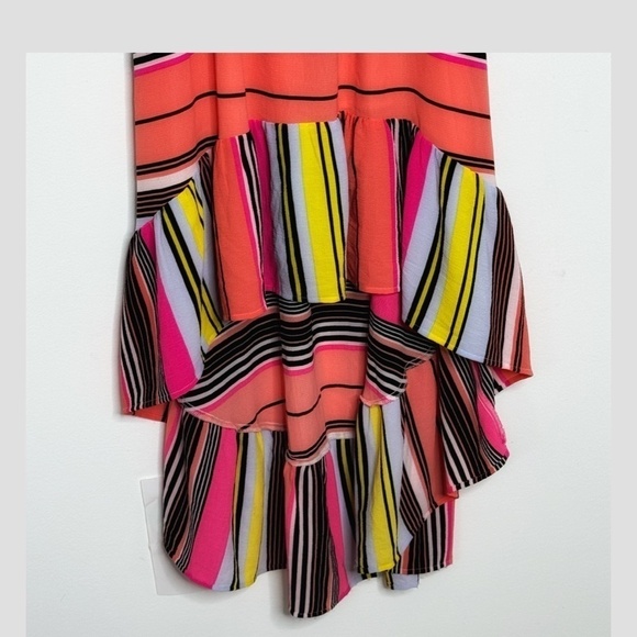 Charles Henry Dress High Low Ruffle Top On/ Off Shoulder Stripe Flounce Bottom - Picture 7 of 14